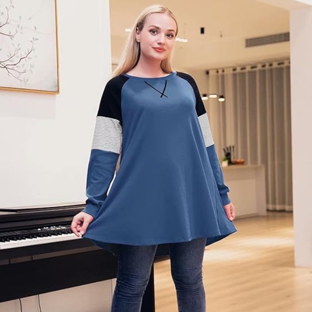 LARACE Plus Size Top Pullover Sweatshirt Color Block Tee Long Sleeve Tunic